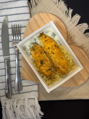 Filé de Peixe Grelhado (Merluza) + Arroz + Creme de Agrião