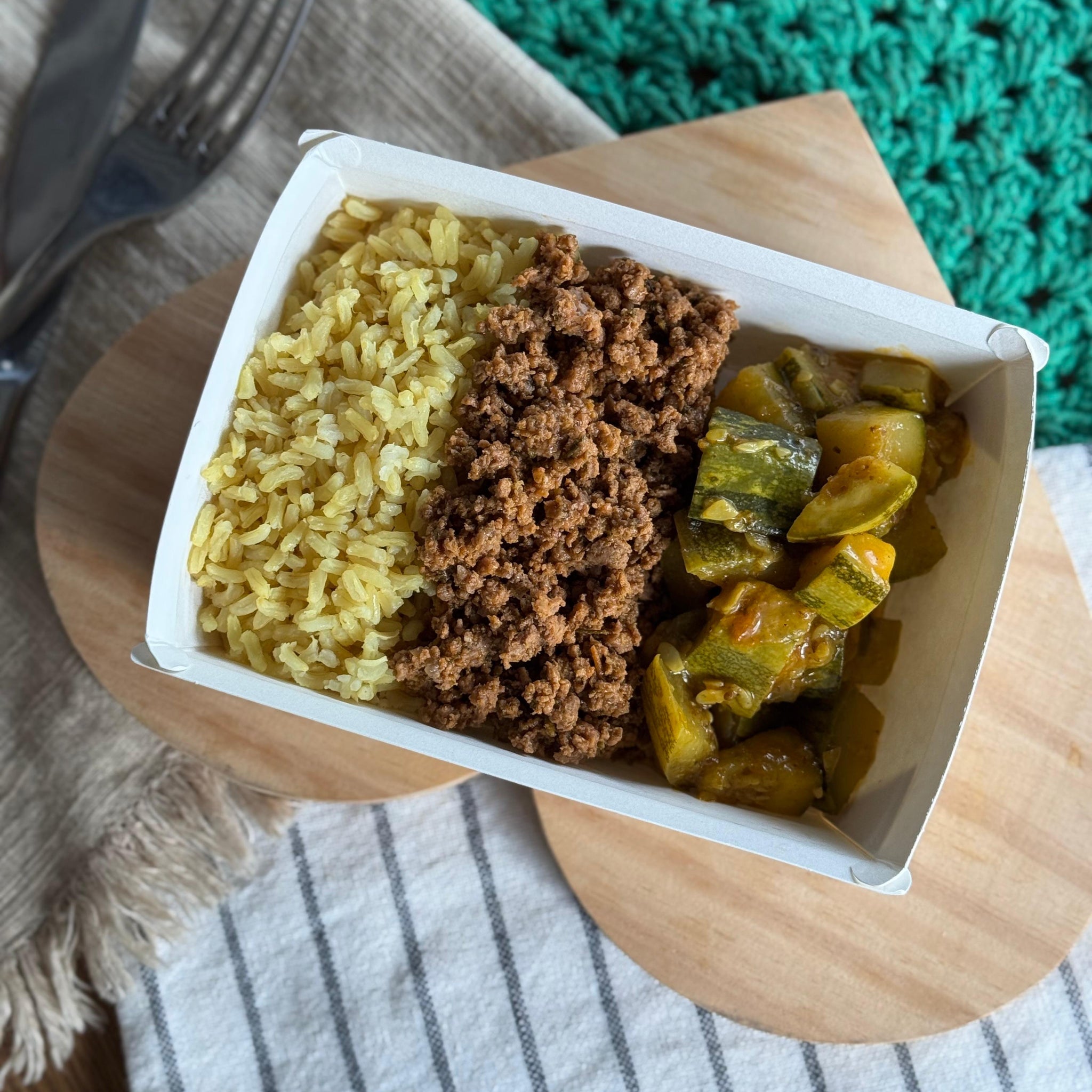Patinho Moído + Arroz + Abobrinha Verde