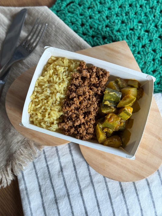 Patinho Moído + Arroz + Abobrinha Verde